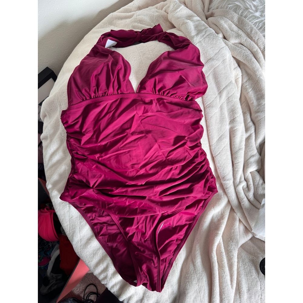 CUPSHE Burgundy Ruched Halter One Piece Swimsuit Size Large NWT